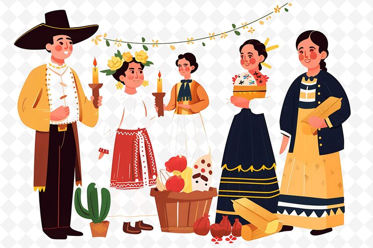 PSD familias disfrutando de un carácter tradicional mexicano da de la candelaria ilustración plana de la cultura