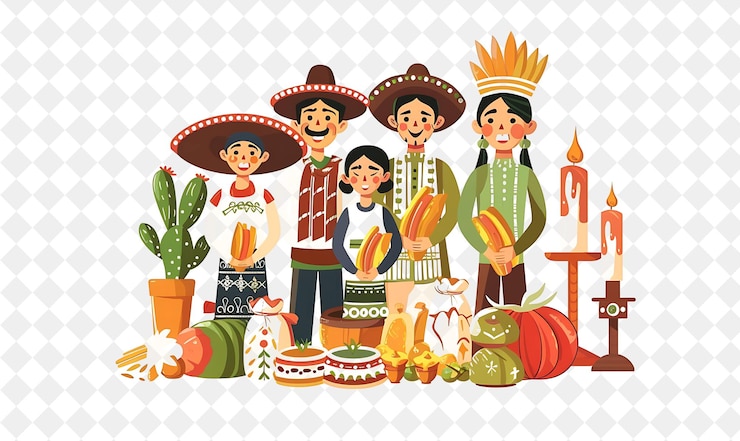 PSD familias disfrutando de un tradicional festival mexicano de ilustraciones planas da de la candelaria del mundo