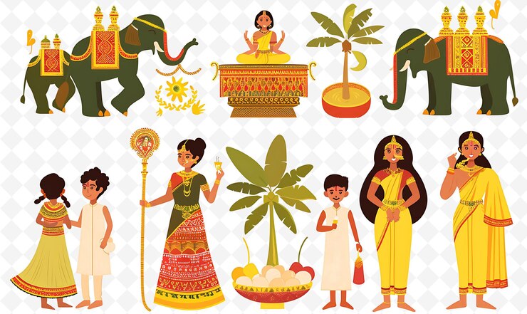 PSD famílias que celebram o onam o design é tradicional e bonito ilustração plana característica da cultura