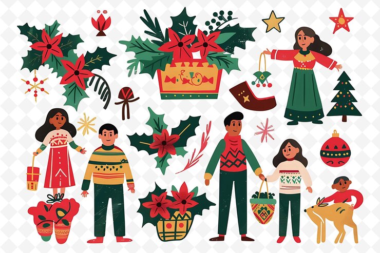 PSD las familias que celebran las posadas el diseño es tradicional y el carácter de la cultura de la ilustración b flat