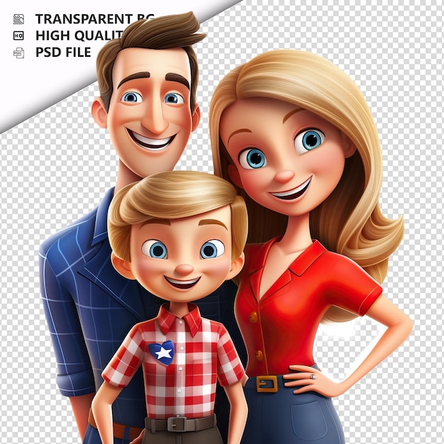 PSD la famille américaine heureuse 3d de dessins animés style fond blanc i