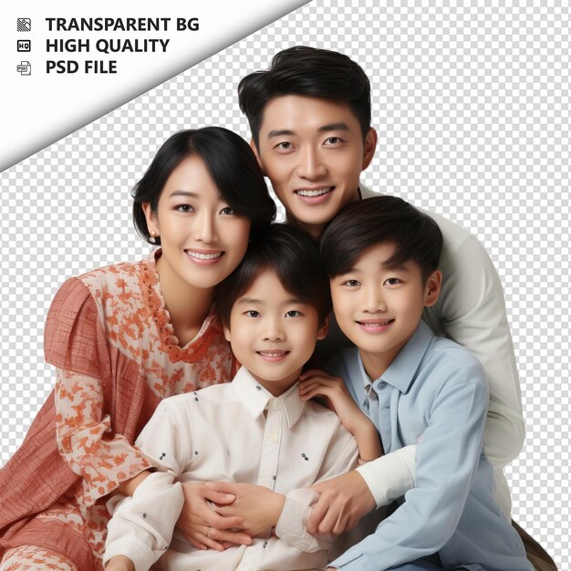 Famille Asiatique énergique Style Ultra Réaliste Dos Blanc