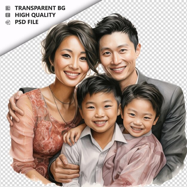 PSD famille asiatique rapide style ultra réaliste fond blanc