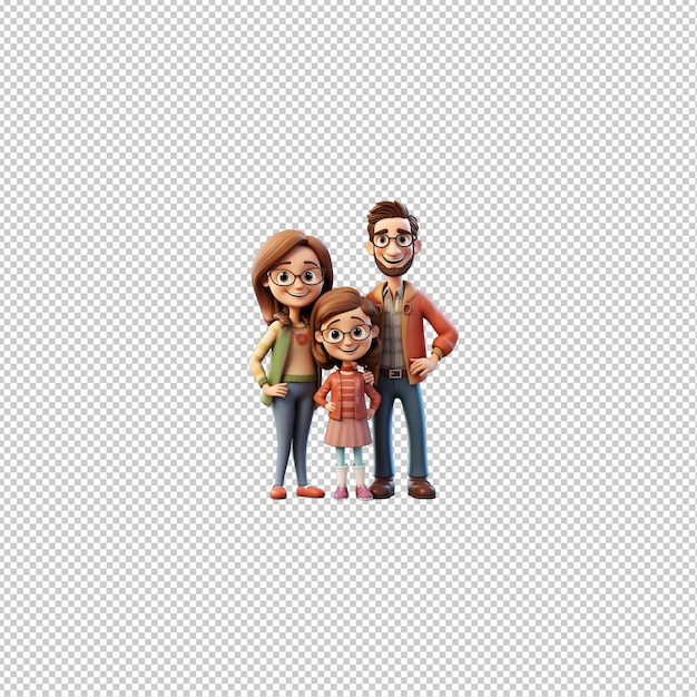 PSD la famille blanche 3d de type dessin animé est un arrière-plan transparent.