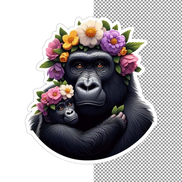 PSD famille florale mère l'amour de l'animal dans la nature autocollant