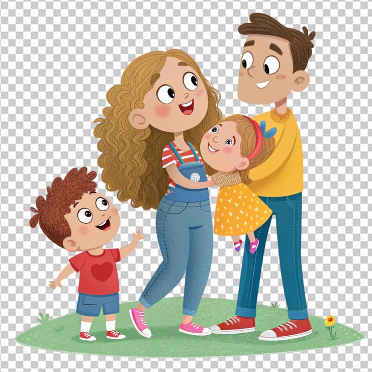 PSD une famille heureuse, mère, père et enfants.