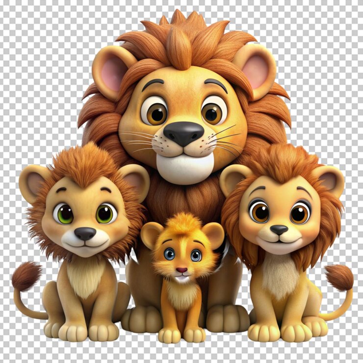 Famille de lions de dessins animés en 3D