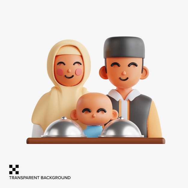 Une famille musulmane prend un repas ensemble