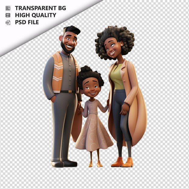 PSD la famille noire en conversation 3d de style dessin animé à fond blanc i