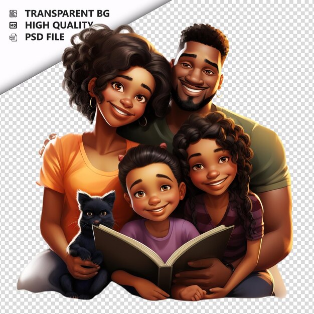 PSD famille noire détente 3d style dessin animé fond blanc i