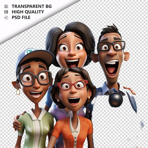 La Famille Noire Grossière 3d De Style Dessin Animé à Fond Blanc