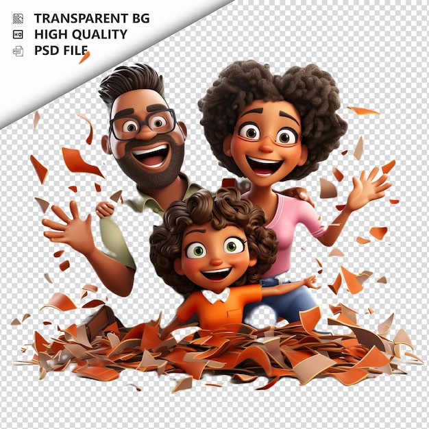 PSD famille noire maladroite 3d style dessin animé iso de fond blanc