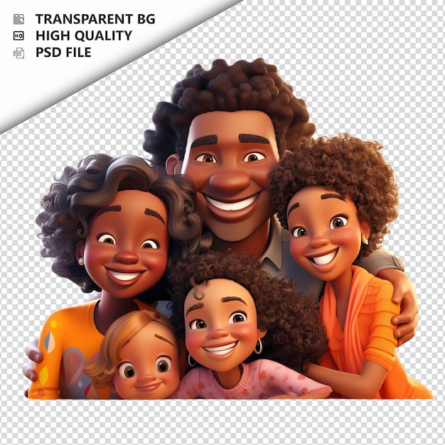 PSD la famille noire rêvant en 3d style dessin animé fond blanc i