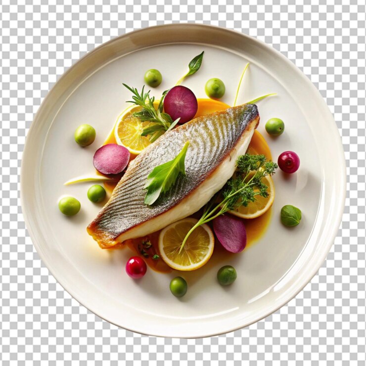 PSD famoso plato de pescado aislado sobre un fondo transparente