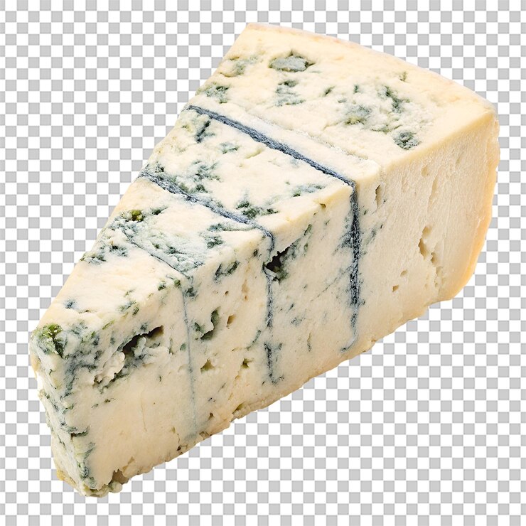 PSD el famoso queso azul italiano tradicional gorgonzola aislado sobre un fondo transparente