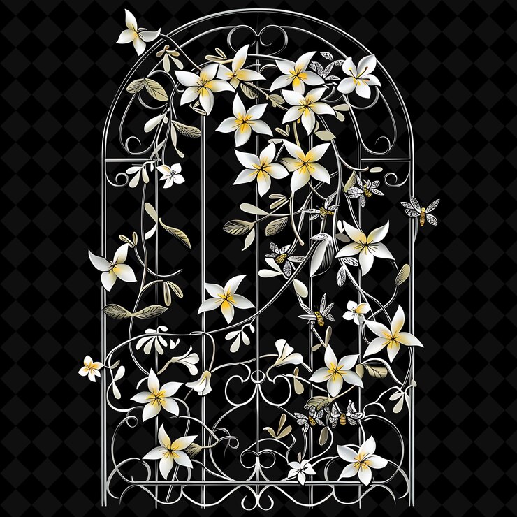 PSD fan trellis construido de aluminio con estrella de jazmín y diseño decorativo natural de contorno b