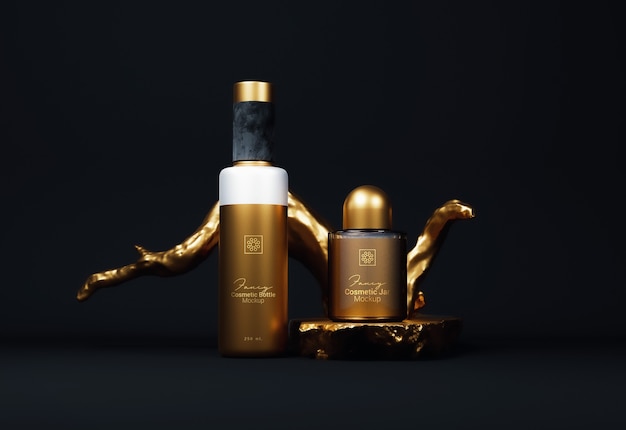 Fancy Golden Cosmetic Bottle Packaging Mockup Vorderansicht