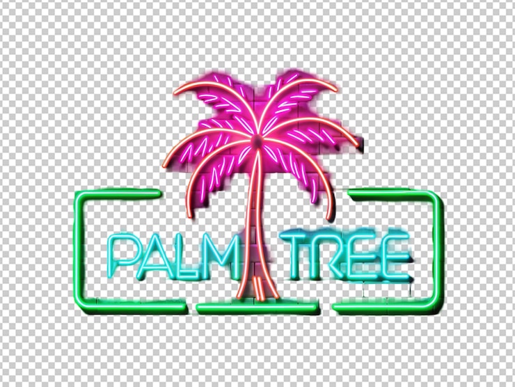 PSD la fantasía del futuro con el neón brillante el árbol de palma futurista