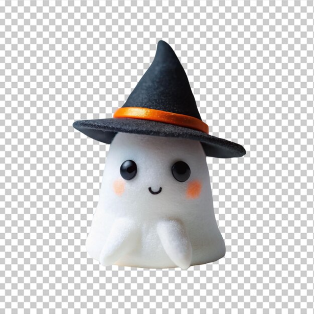 PSD fantasma 3d para halloween com chapéu de bruxa aterrorizante renderização 3d em fundo transparente