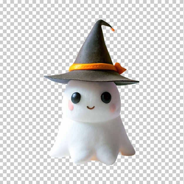 PSD fantasma 3d para halloween com chapéu de bruxa aterrorizante renderização 3d em fundo transparente