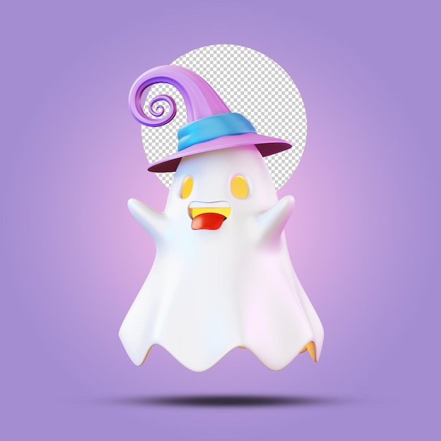 Fantasma di Halloween che porta il rendering 3d del cappello di una strega