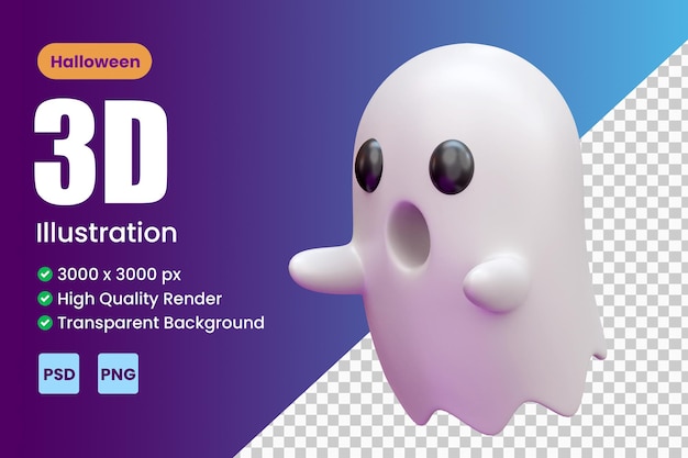 PSD fantasma fofo ilustração de ícone de halloween 3d