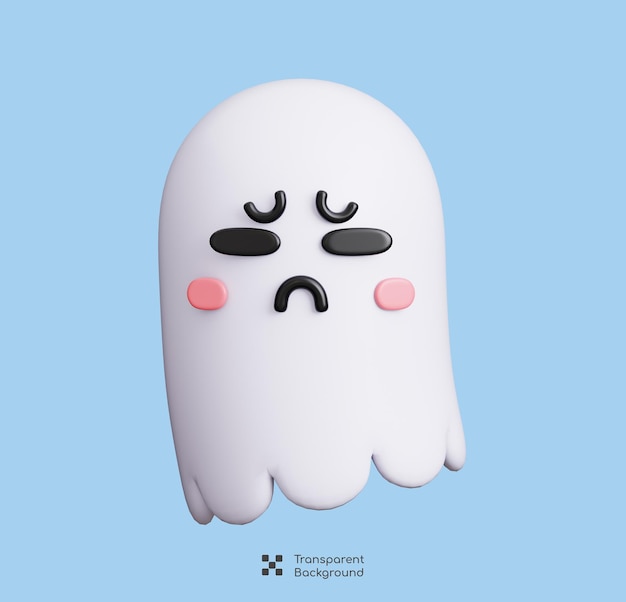 Fantasma triste e bonito isolado Ícone do Dia de Halloween Cartoon Halloween emoji 3D Render Ilustração