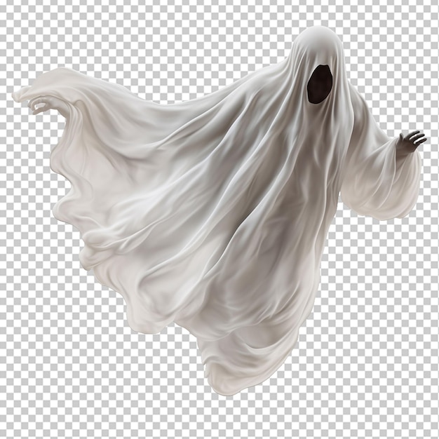 PSD fantasma voador de halloween em uma folha branca arquivo png de objeto de recorte isolado com sombra png