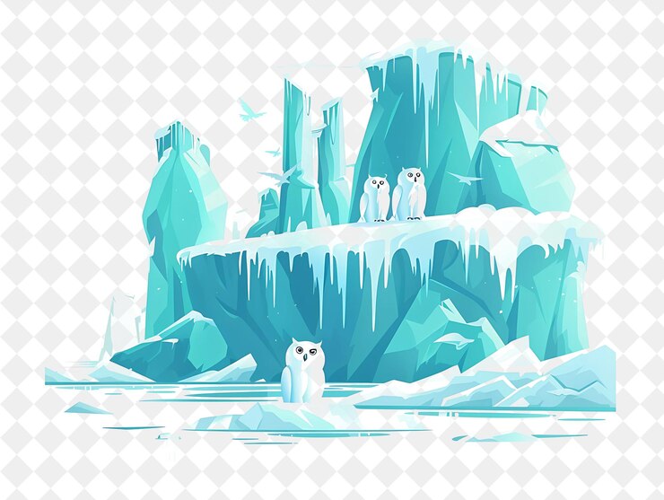 PSD fantástico paisaje de tundra con majestuosos búhos nevados y diseño de paisajes naturales de sp illustration