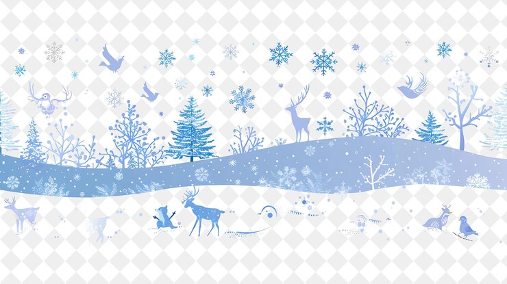 PSD fantastische schneebedeckte landschaft mit schneeflocken und winter-anima-illustration natürliche landschaftsgestaltung