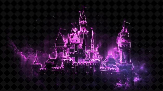 PSD fantasy castle arcane frame com torres majestosas e battlem neon color frame colecção de arte y2k