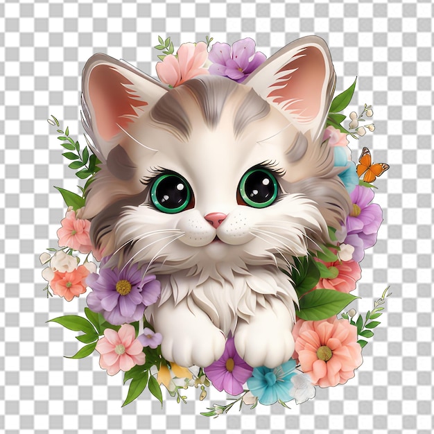 Fantasy Flowers Splash Avec Le Personnage De Dessin Animé Cat En Png