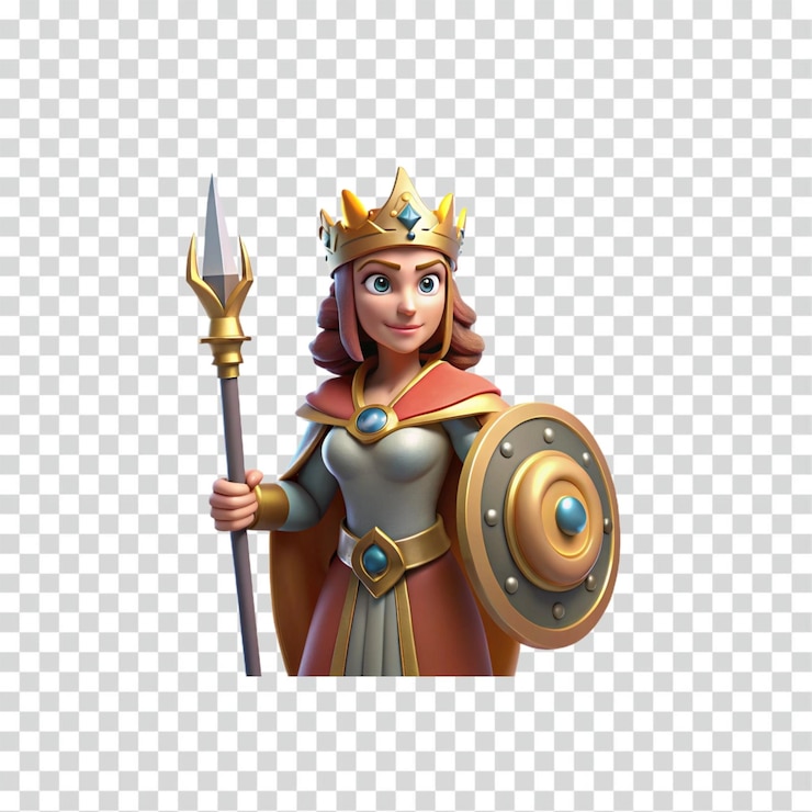 PSD fantasy queen 3d render de la princesa guerrera con lanza y escudo
