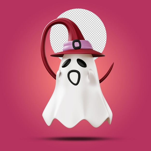 Fantôme d'Halloween portant un chapeau de sorcière rendu 3d