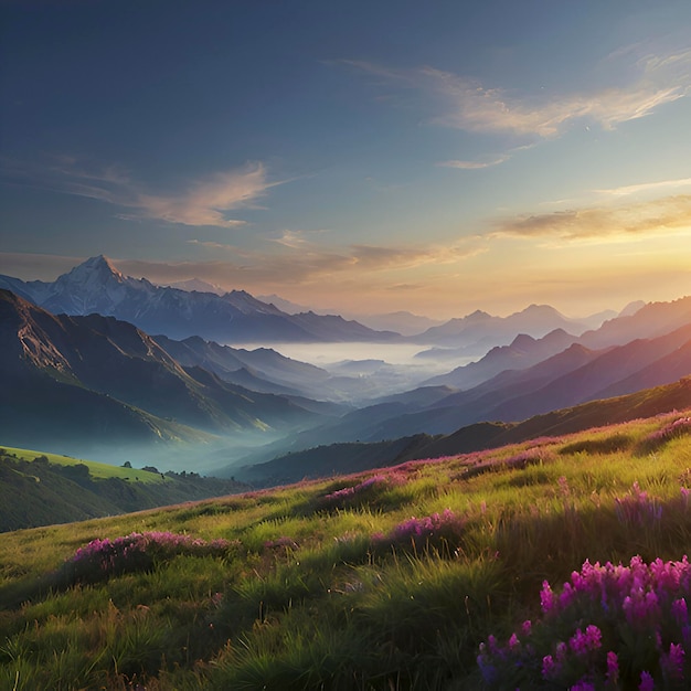 PSD farbenfrohe berglandschaft am morgen