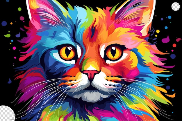 Farbenfrohe splash-illustration einer niedlichen katze png transparent