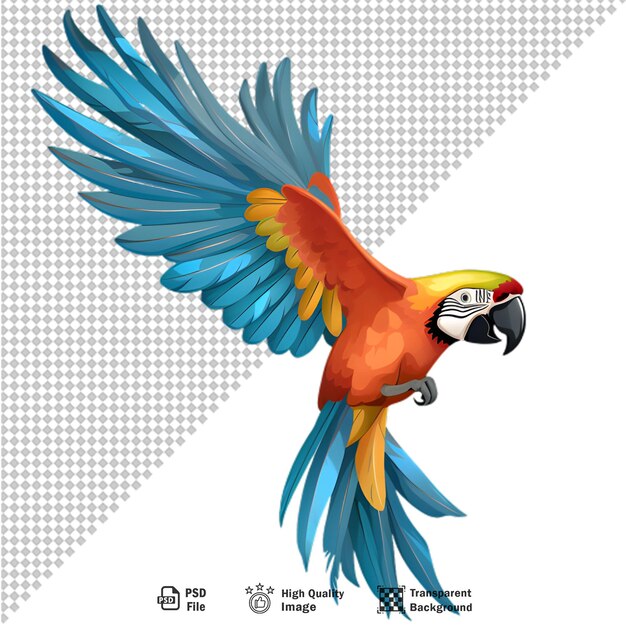 PSD farbenfroher papagei, isoliert auf durchsichtigem hintergrund