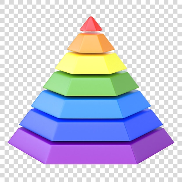 Farbgeschichtete Pyramide isoliert auf weißem Hintergrund 3D-Renderdarstellung