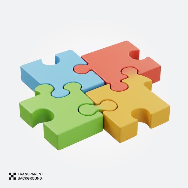 Farbige 3D-Cartoon-Puzzle-Stücke zusammengebaut