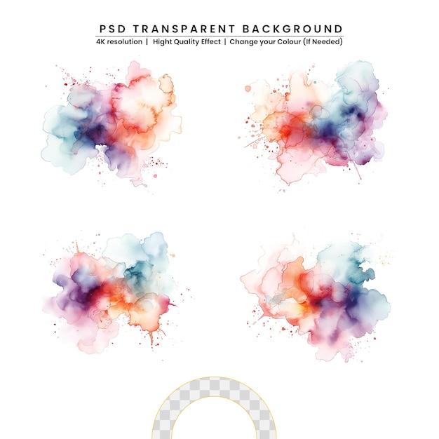 PSD farbige aquarell-abstrakte auf durchsichtigem hintergrund