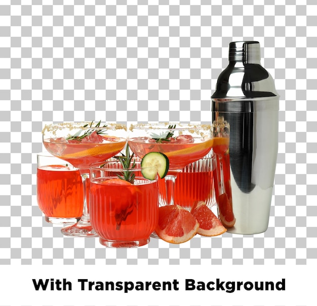 Farbige Cocktails mit Grapefruit und Shaker