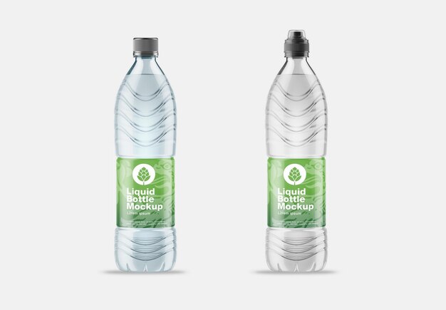 Farbige flüssigkeitsflasche mit 5 kappen mockup