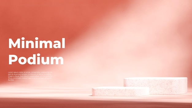 Farbige, gebogene Wand, 3D-Rendering, leere Szene, rosa Blockform-Podium in der Landschaft