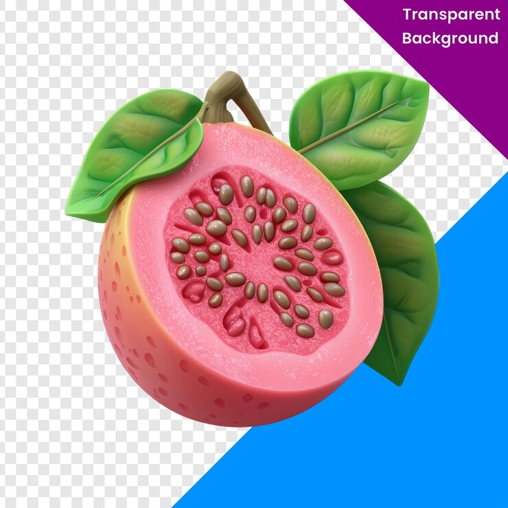 PSD farbige guava-früchte mit blättern