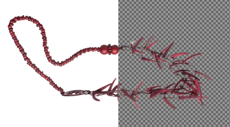 PSD farbige halskette im stammesstil fliegen in der luft rote chilli-farbperlen-halskette als edelstein für mode ornament dekorative gegenstände mode orniment halskette, um mehr stil zu hinzufügen weißer hintergrund isoliert