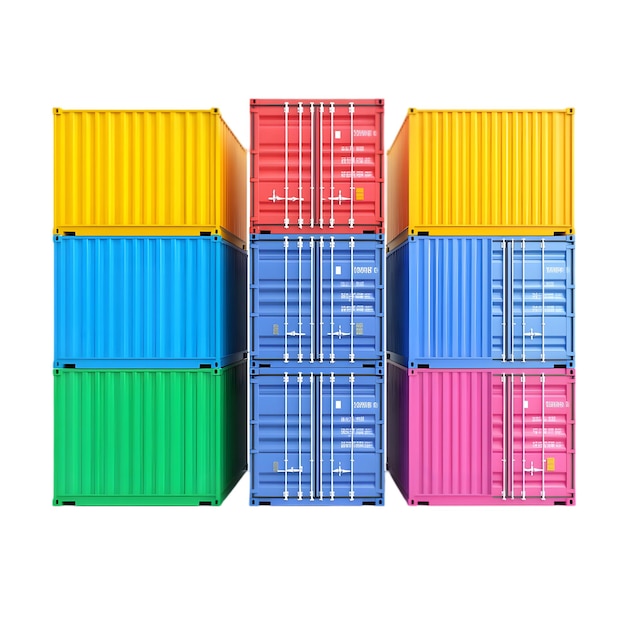 Farbige Schiffscontainer, die für Logistik und Fracht gestapelt sind