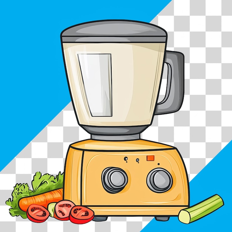 PSD farbiger mixer mit frischem gemüse auf durchsichtigem hintergrund