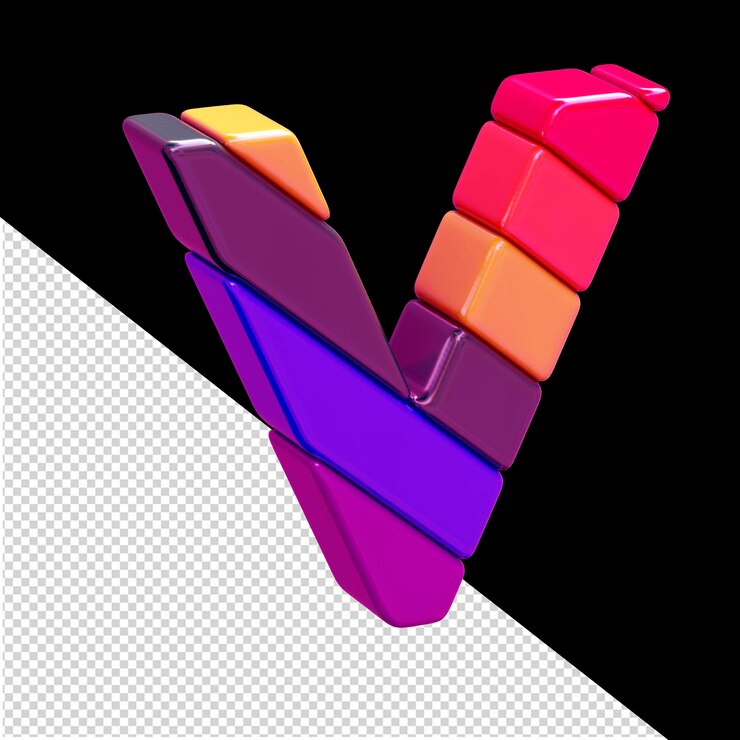 PSD farbiges 3d-symbol aus diagonalen blöcken, buchstabe v