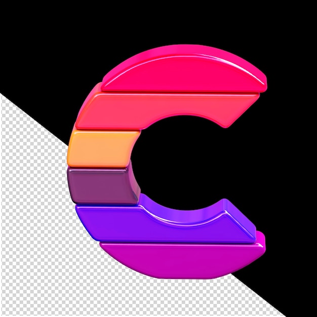 PSD farbiges 3d-symbol aus horizontalen blöcken, buchstabe c