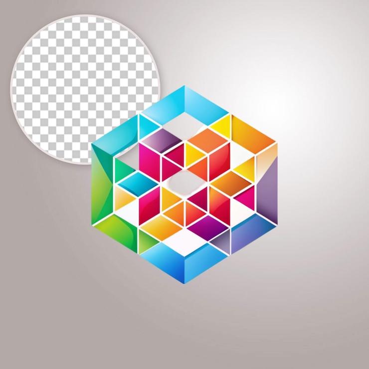 PSD farbiges geometrisches heptagon-design auf durchsichtigem hintergrund